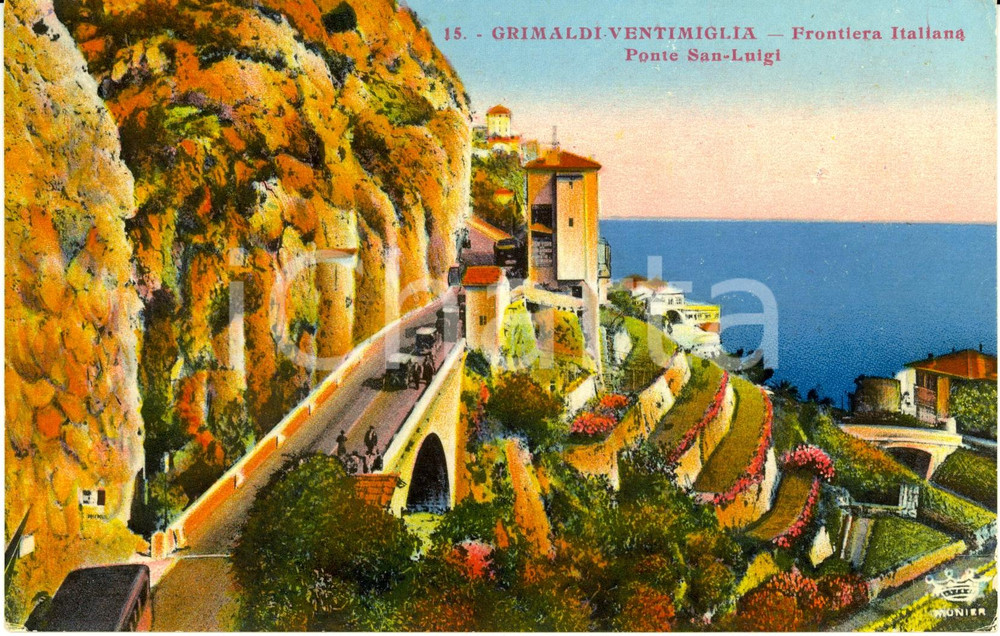 Cartolina originale da collezione 1917 VENTIMIGLIA IM Frontiera italiana Ponte SAN LUIGI a GRIMALDI FP VG 1