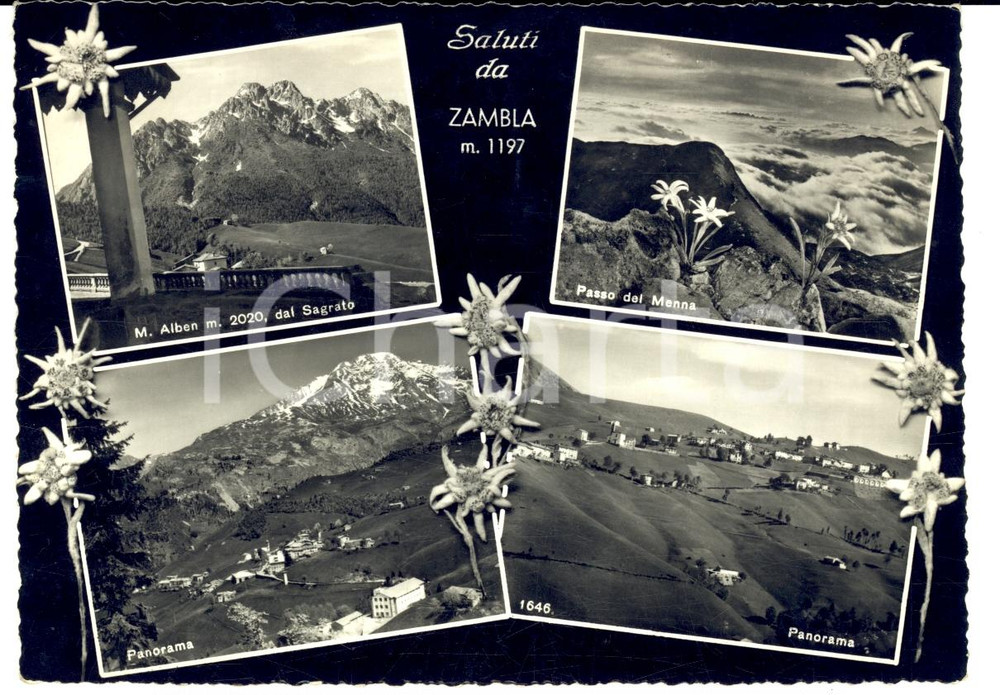 Cartolina originale da collezione 1957 ZAMBLA ALTA (BG) Vedutine con Passo del MENNA - Trattoria ALPINA FG VG 1