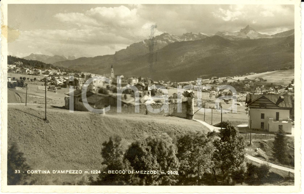 Cartolina originale da collezione 1937 CORTINA D'AMPEZZO (BL) Veduta con il BECCO DI MEZZODI' *Cartolina FP VG 1