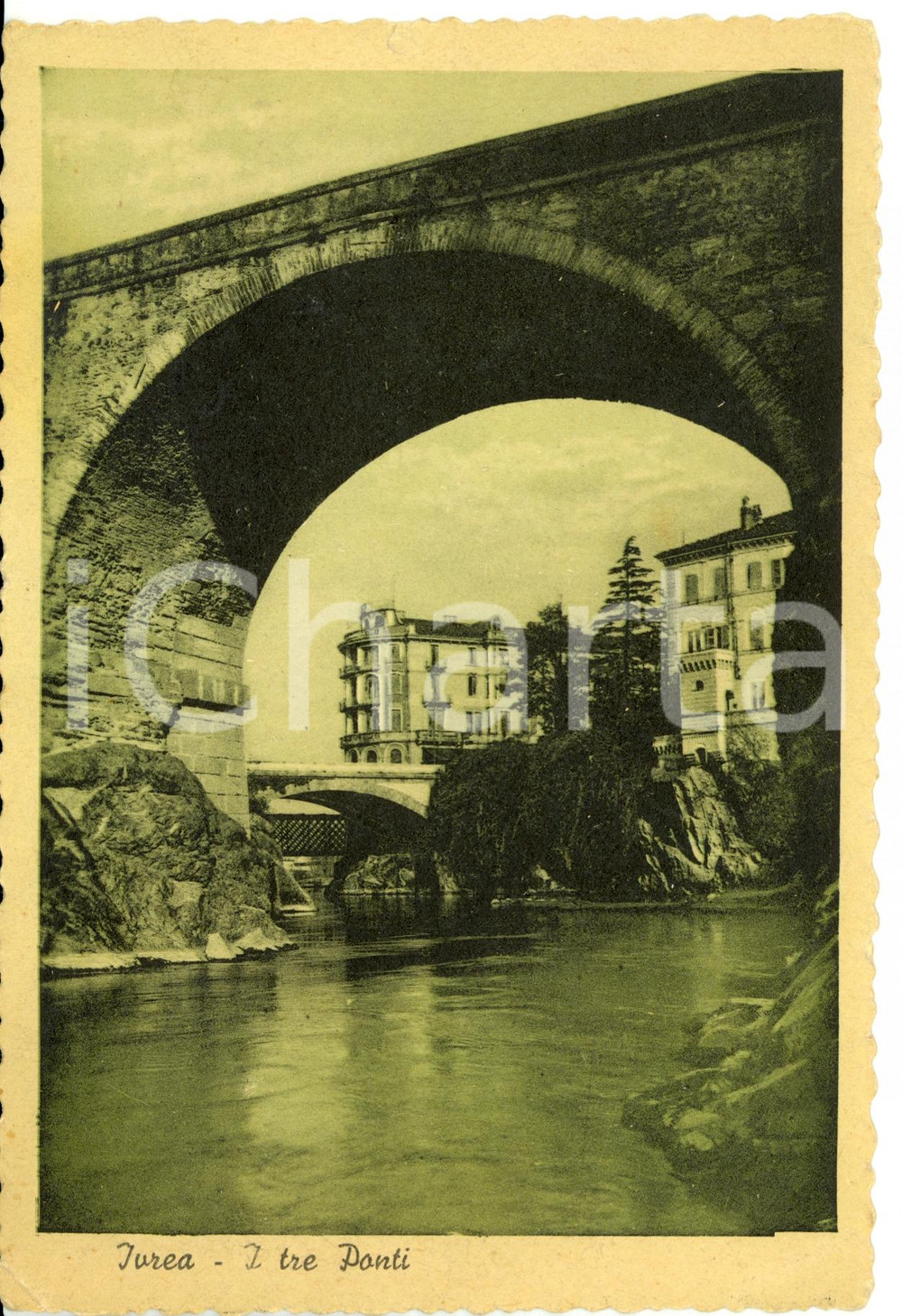 Cartolina originale da collezione 1949 IVREA TO Veduta dei tre ponti sulla DORA BALTEA Cartolina FG VG 1
