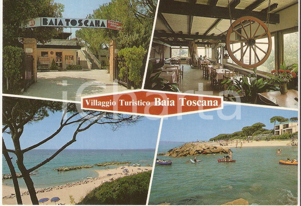 Cartolina originale da collezione 1986 PIOMBINO - RIOTORTO In canoa al Villaggio BAIA TOSCANA *Cartolina FG VG 1