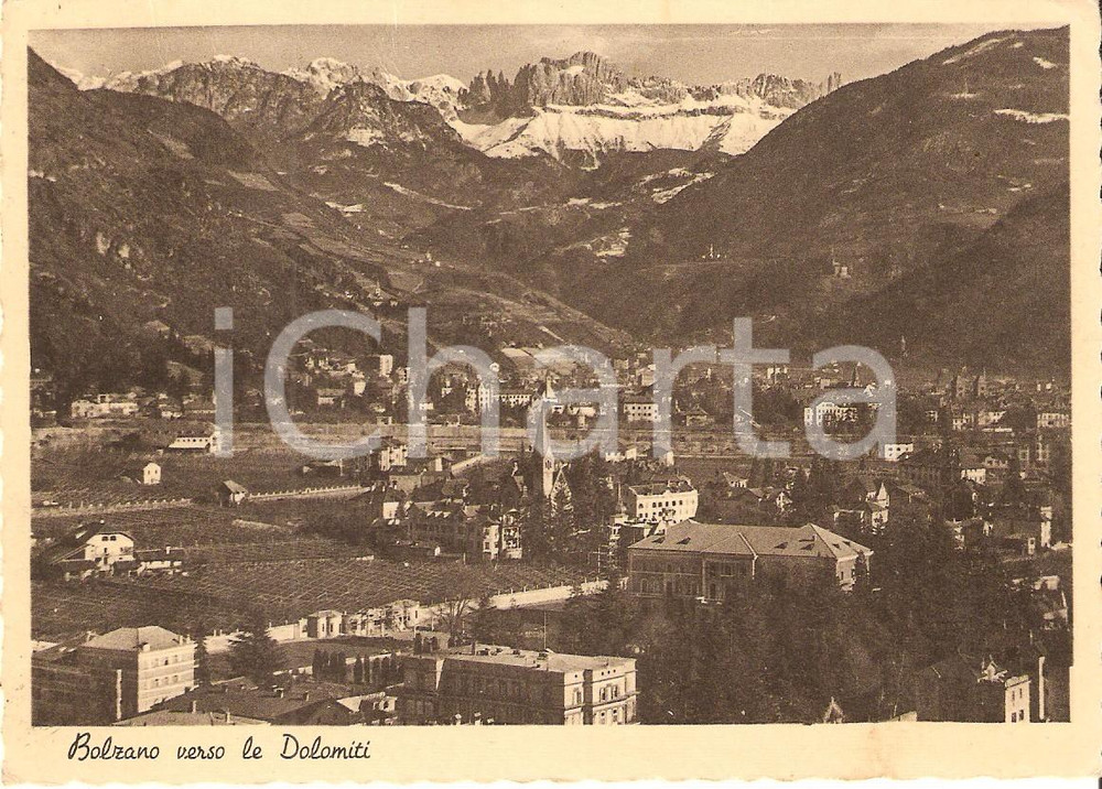 Cartolina originale da collezione 1945 BOLZANO Panorama con le DOLOMITI Cartolina FG VG 1