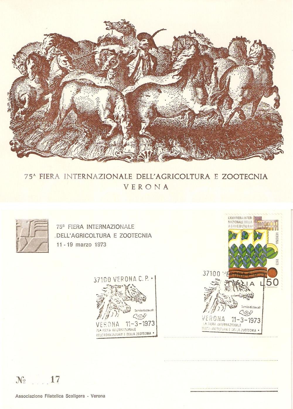 1970 VERONA 75° Fiera Internazionale Agricoltura e Zootecnia Timbro primo giorno