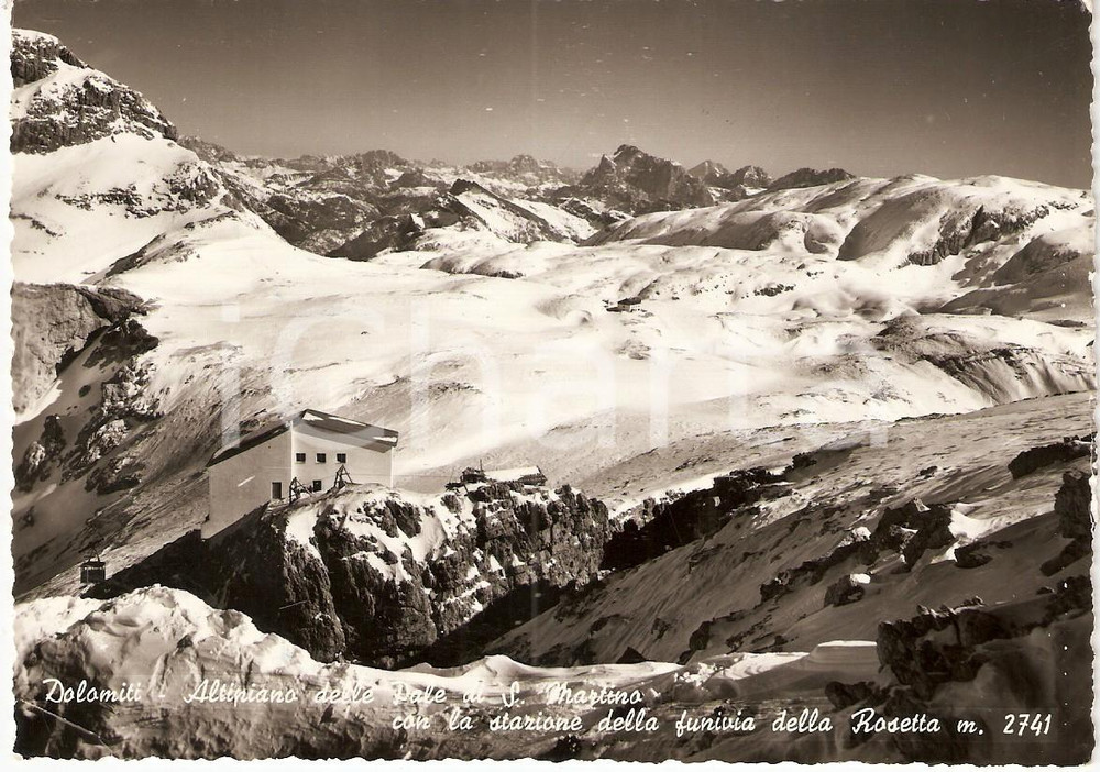Cartolina originale da collezione 1958 SAN MARTINO DI CASTROZZA Pale di San Martino con Funivia della ROSETTA FG 1