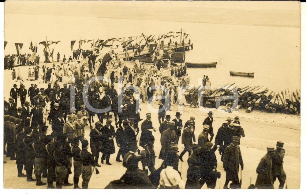 Cartolina originale da collezione 1930 ca LIBIA Visita del Duca di BERGAMO - Arrivo al porto *Foto cartolina FP NV 1