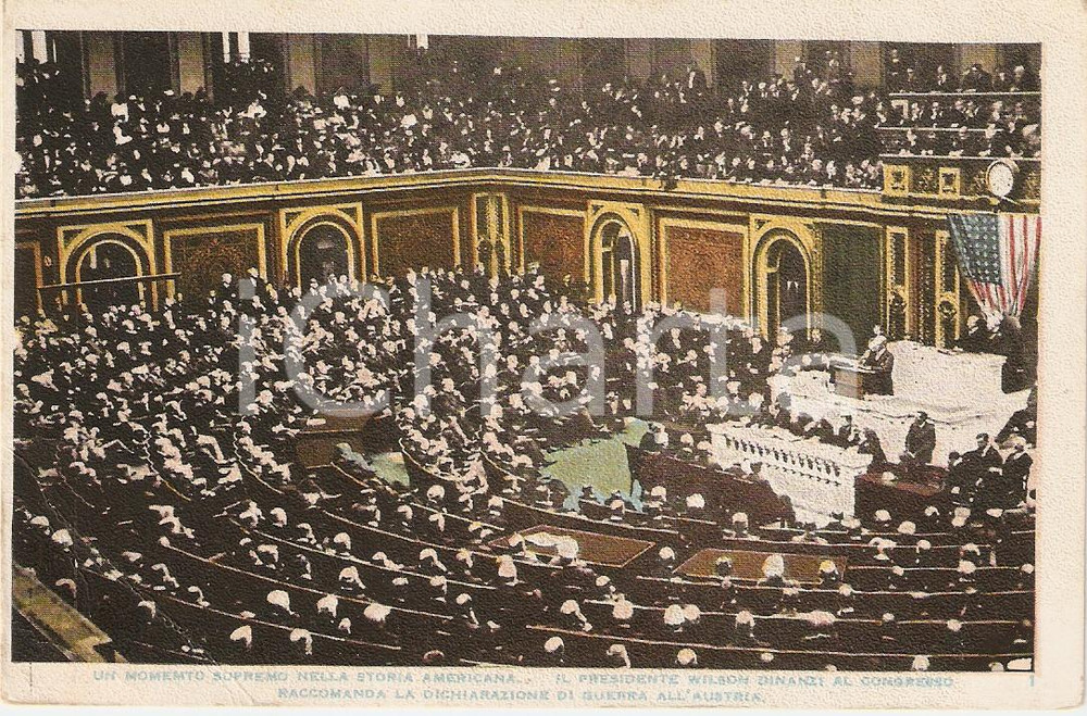 Cartolina originale da collezione 1925 ca  WW1 USA Thomas Woodrow WILSON declare war to AUSTRIA Cartolina FG NV 1