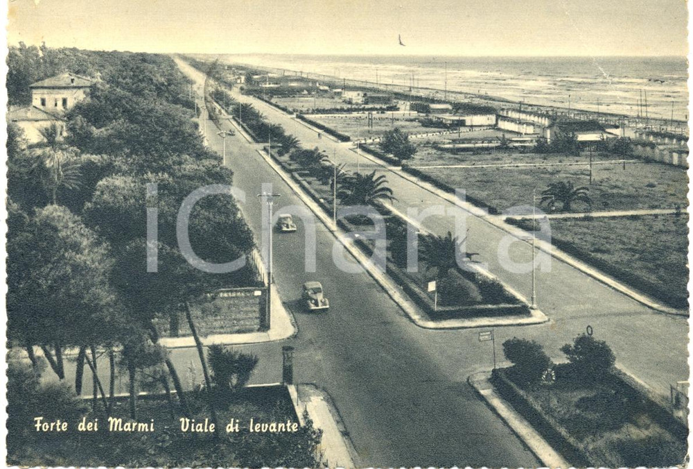 Cartolina originale da collezione 1955 FORTE DEI MARMI LU Panoramica aerera viale di LEVANTE ANIMATA FG NV 1