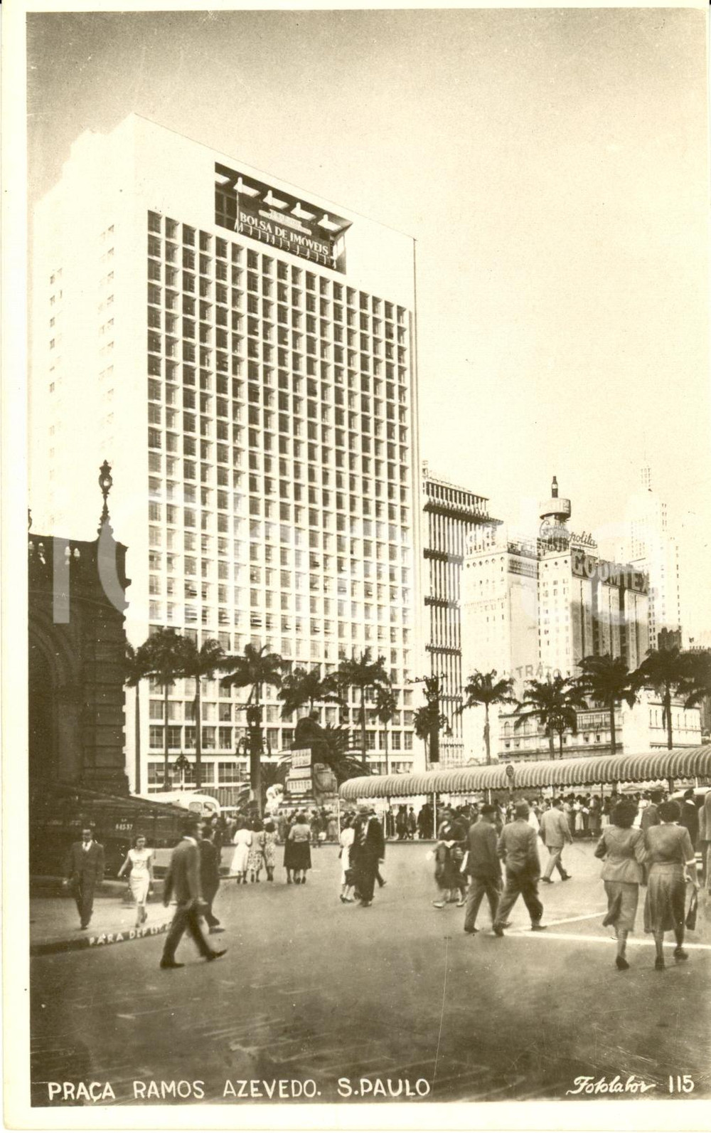 Cartolina originale da collezione 1956 SAN PAOLO (BRASILE) Veduta della praÃ§a Ramos AZEVEDO * Cartolina FP NV 1