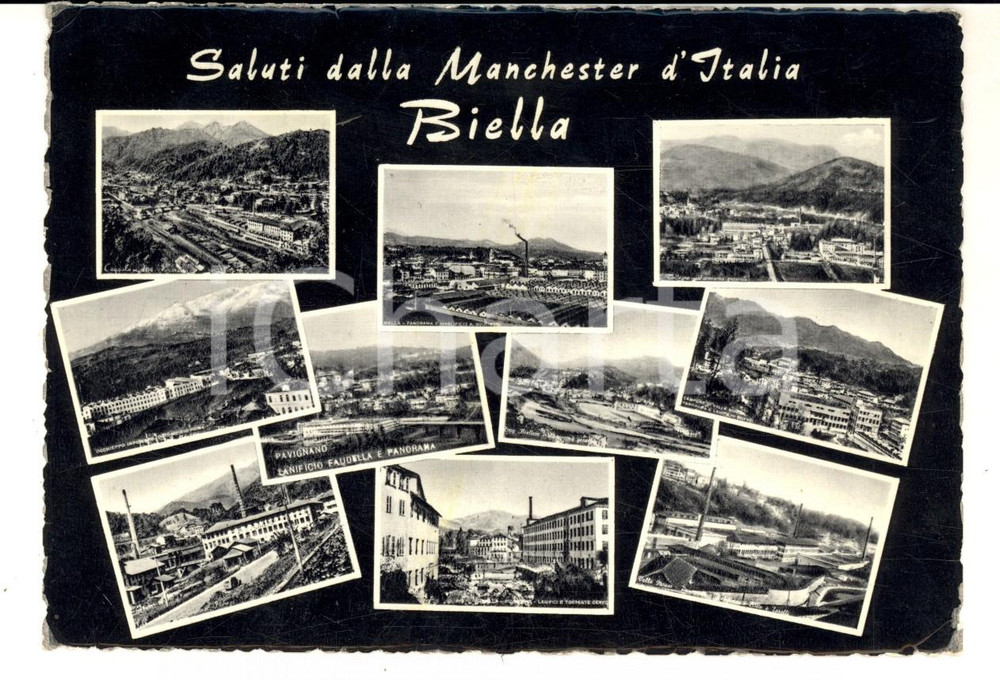 Cartolina originale da collezione 1963 BIELLA Manchester d Italia  Vedutine con lanifici Cartolina FG VG 1