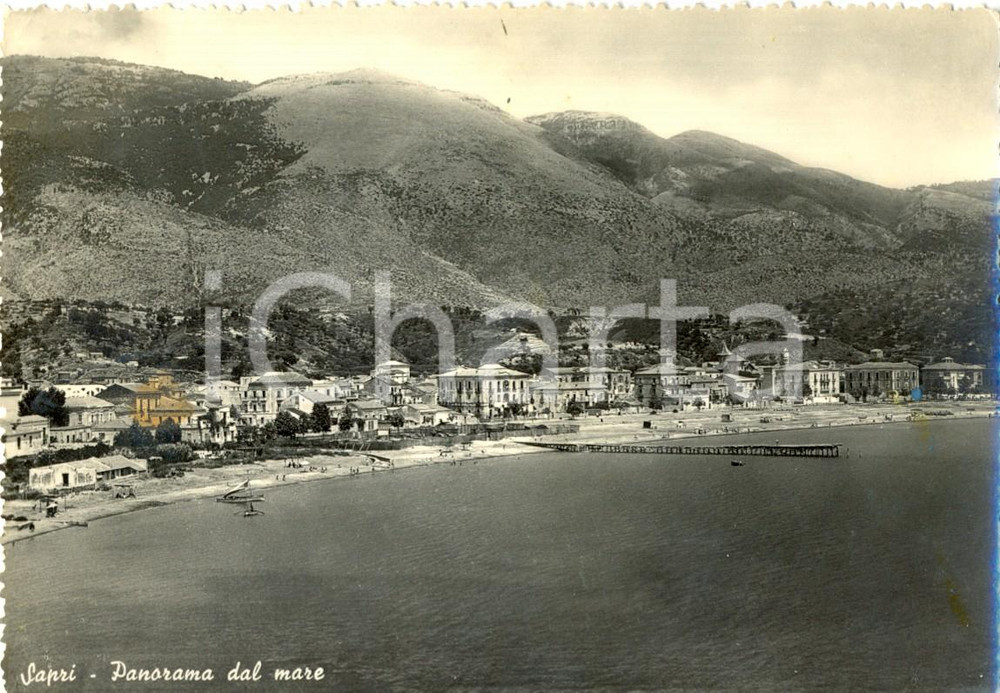 Cartolina originale da collezione 1952 SAPRI (SA) Panorama del paese e della spiaggia *Cartolina postale FG VG 1