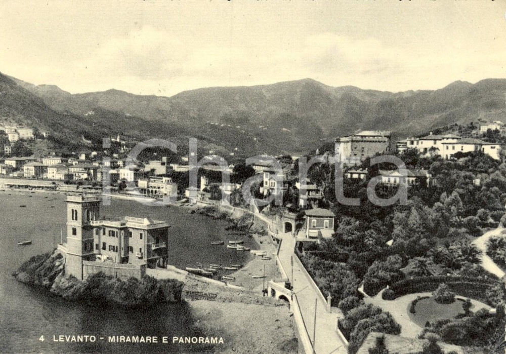 Cartolina originale da collezione 1950 ca LEVANTO SP MIRAMARE e panorama del paese Cartolina postale FG VG 1