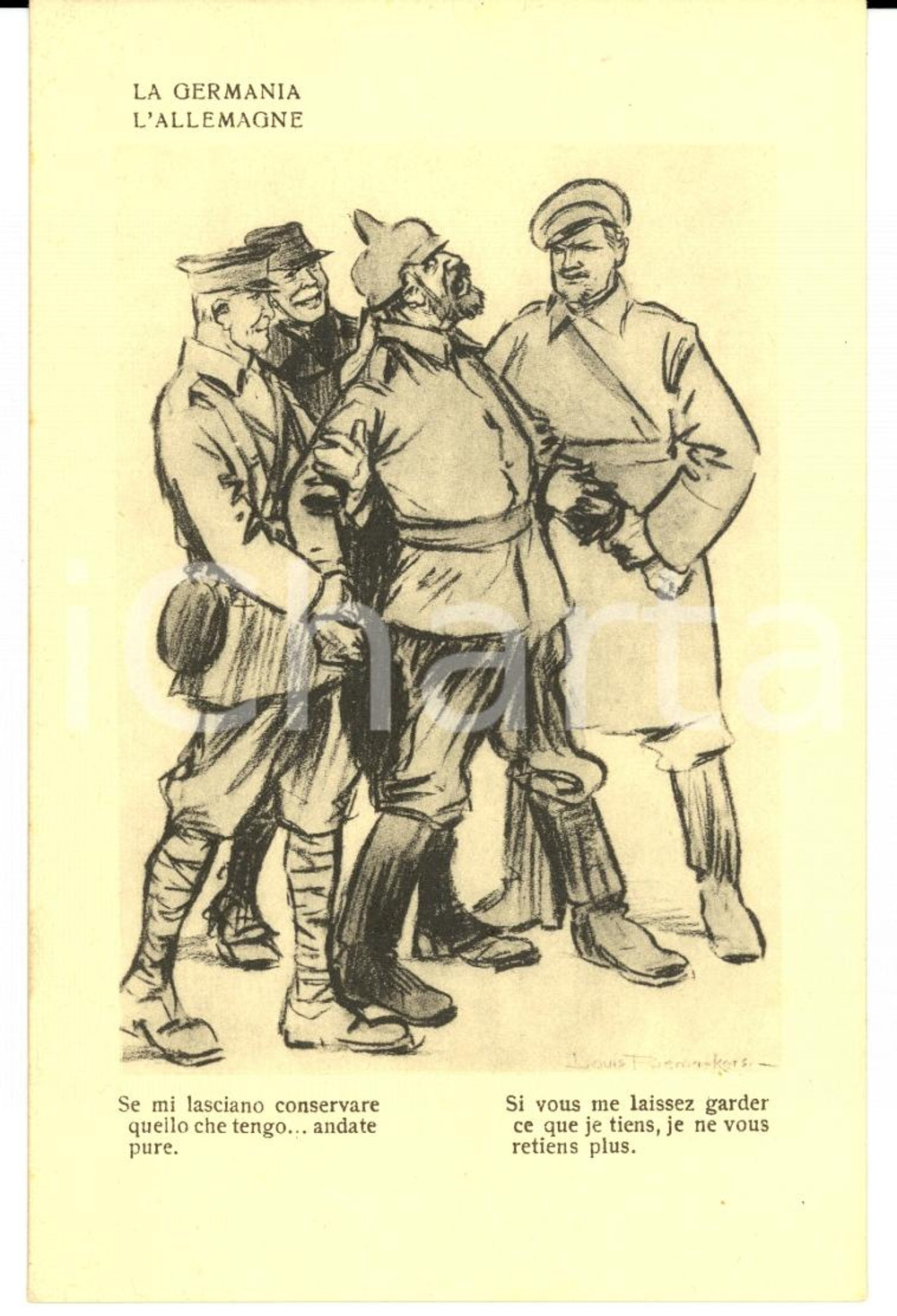 Cartolina originale da collezione 1917 WW1 SATIRA DI GUERRA La Germania - Guglielmo II sconfitto FP NV 1
