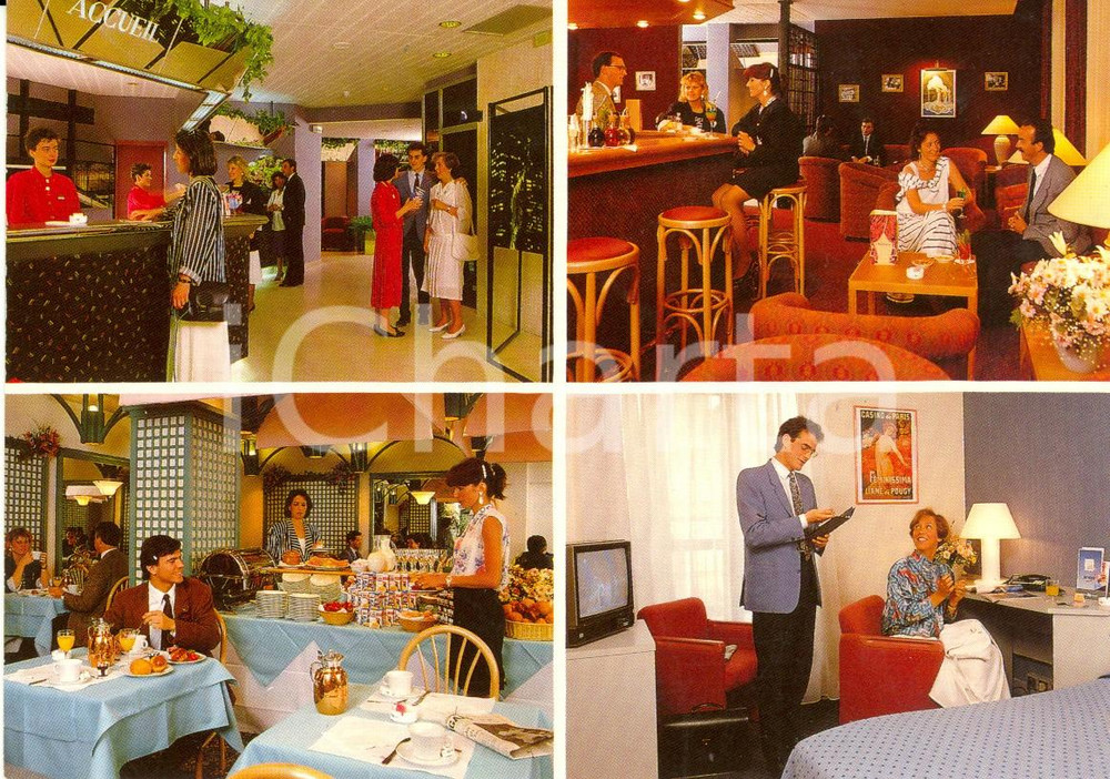 Cartolina originale da collezione 1980 ca PARIS Montparnasse HOTEL MERCURE Vedutine animate FG NV 1