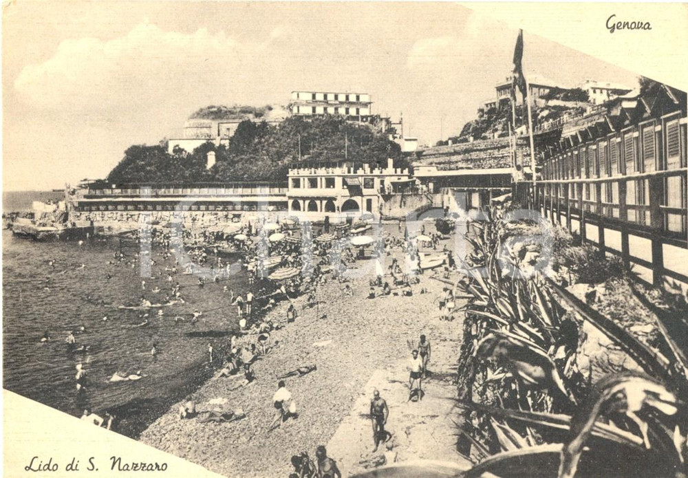 Cartolina originale da collezione 1957 GENOVA Veduta del LIDO di SAN NAZZARO con bagnanti Cartolina postale FG VG 1