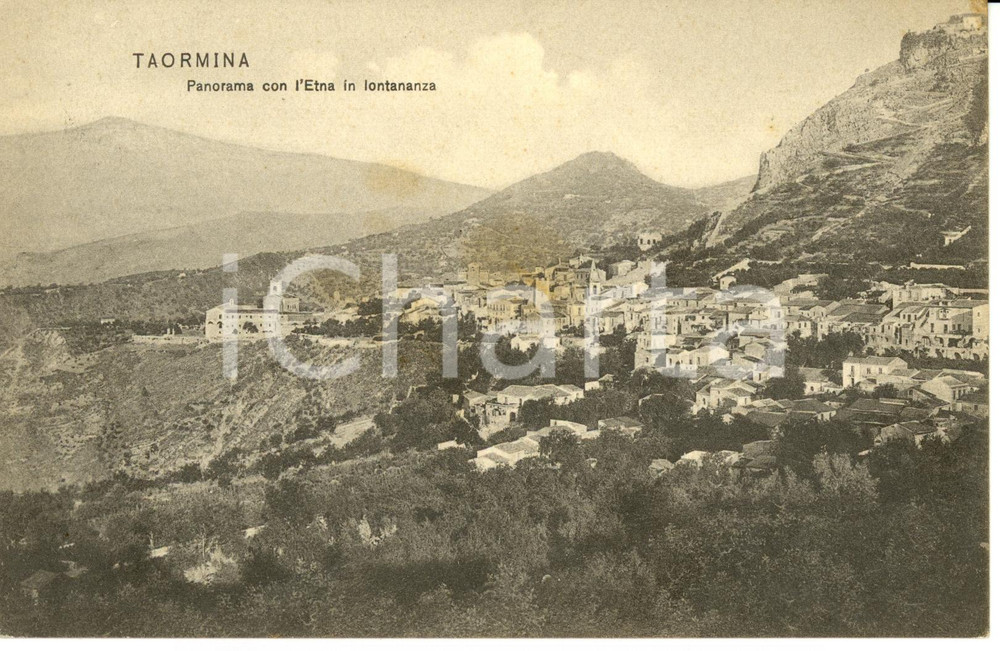 Cartolina originale da collezione 1909 TAORMINA ME Scorcio panoramico con Etna in lontananza Cartolina FP VG 1