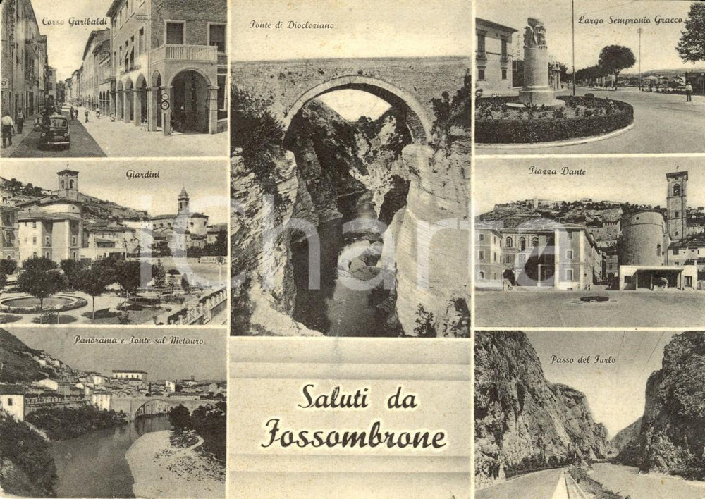 Cartolina originale da collezione 1973 FOSSOMBRONE (PU) Vedutine Corso GARIBALDI e Piazza DANTE *Cartolina FG VG 1