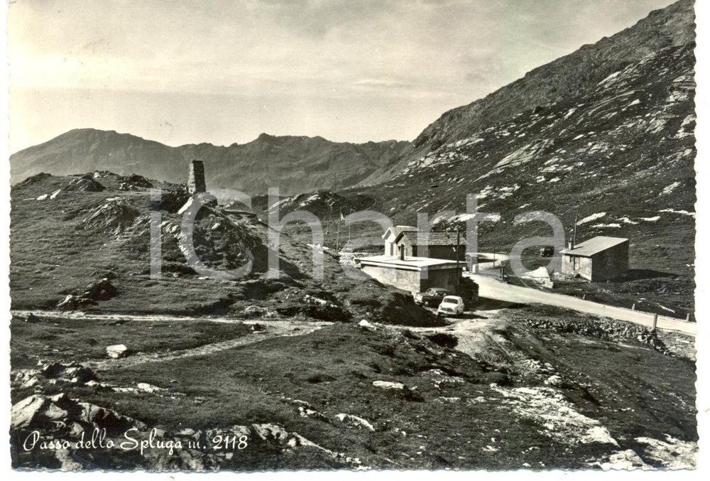 Cartolina originale da collezione 1964 PASSO SPLUGA (SO) Panorama della valle e automobile *Cartolina FG VG 1
