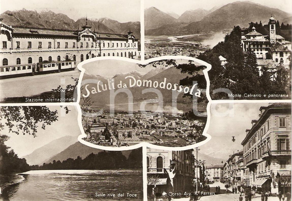 Cartolina originale da collezione 1950 ca DOMODOSSOLA Vedutine STAZIONE Corso Ferrari MONTE CALVARIO Cartolina FG 1