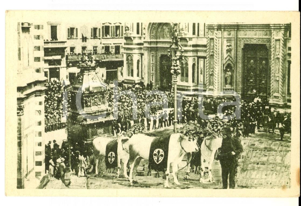 Cartolina originale da collezione 1930 ca FIRENZE Carro del Sabato Santo trainato da buoi Cartolina ANIMATA FP NV 1