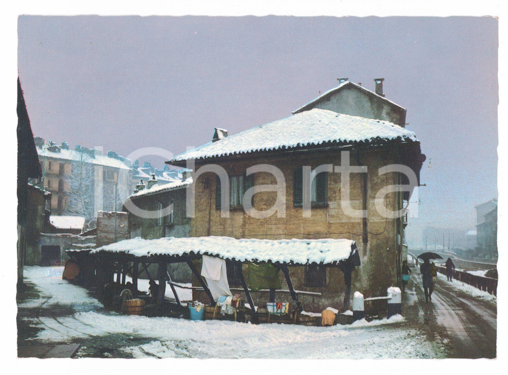 Cartolina originale da collezione 1963 MILANO Antico Vicolo dei LAVANDAI sotto la neve Cartolina ANIMATA FG NV 1