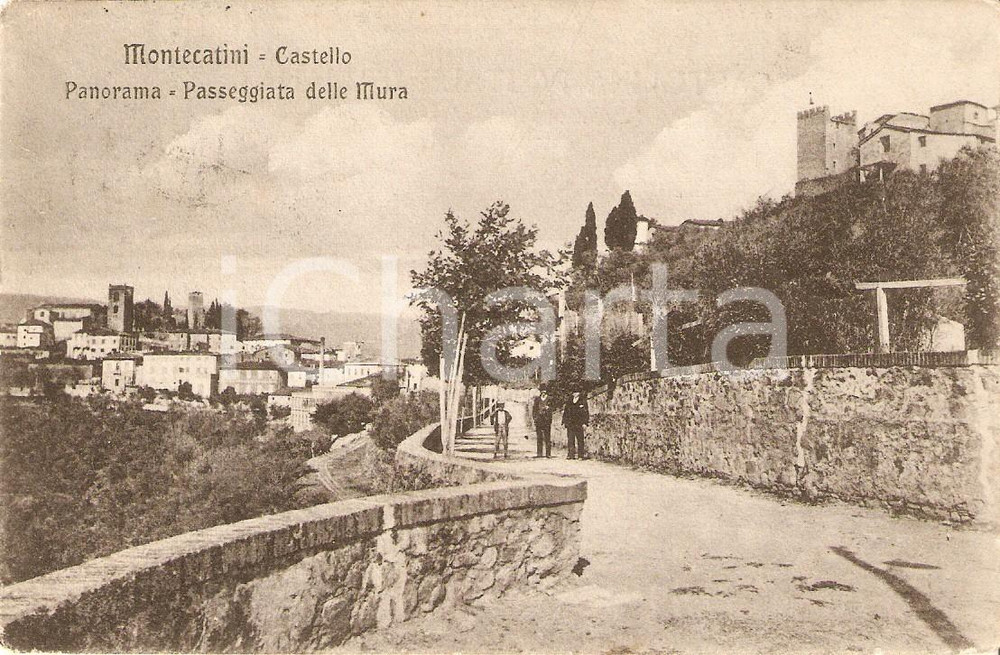 Cartolina originale da collezione 1907 MONTECATINI TERME PT Uomini sulla Passeggiata delle Mura Cartolina FP VG 1