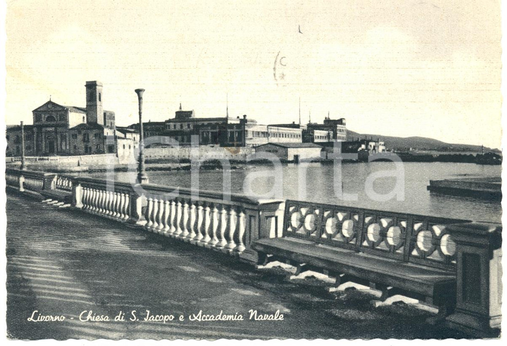 Cartolina originale da collezione 1957 LIVORNO Chiesa di SAN JACOPO e Accademia navale *Cartolina FG VG 1