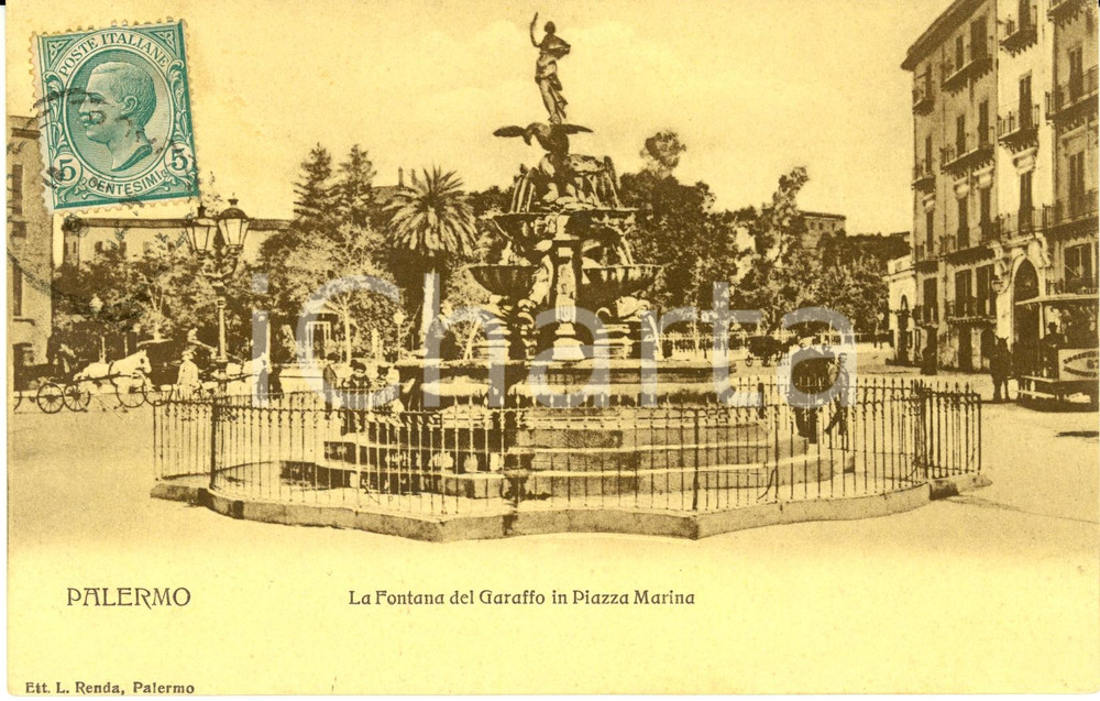 Cartolina originale da collezione 1908 PALERMO La fontana del GARAFFO in piazza MARINA *Cartolina animata FP VG 1