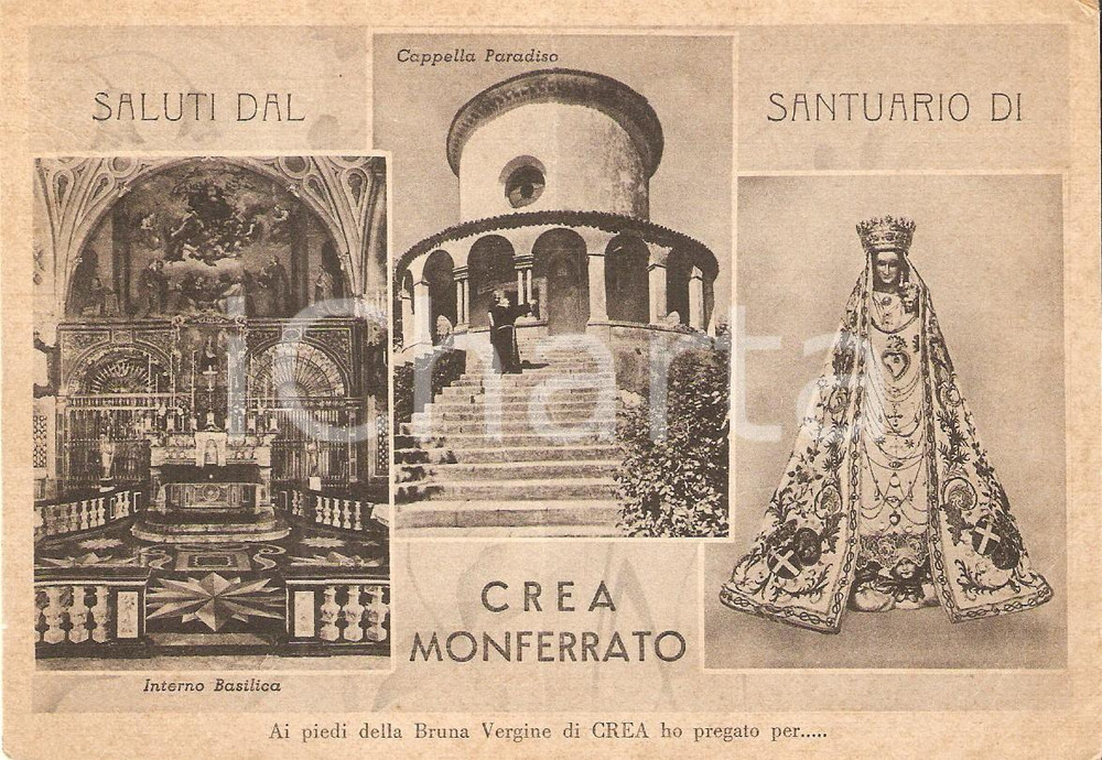 Cartolina originale da collezione 1953 SERRALUNGA DI CREA (AL) Vedutine del Santuario *Cartolina FG VG 1