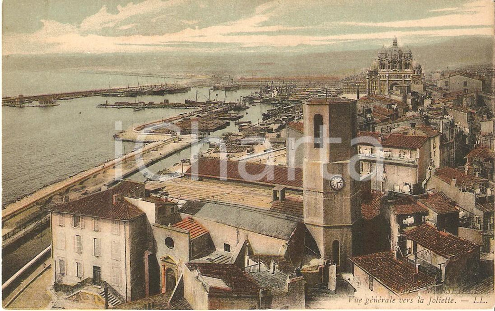 Cartolina originale da collezione 1911 MARSEILLE France Vue générale vers la JOLIETTE Cartolina COLORATA FP VG 1