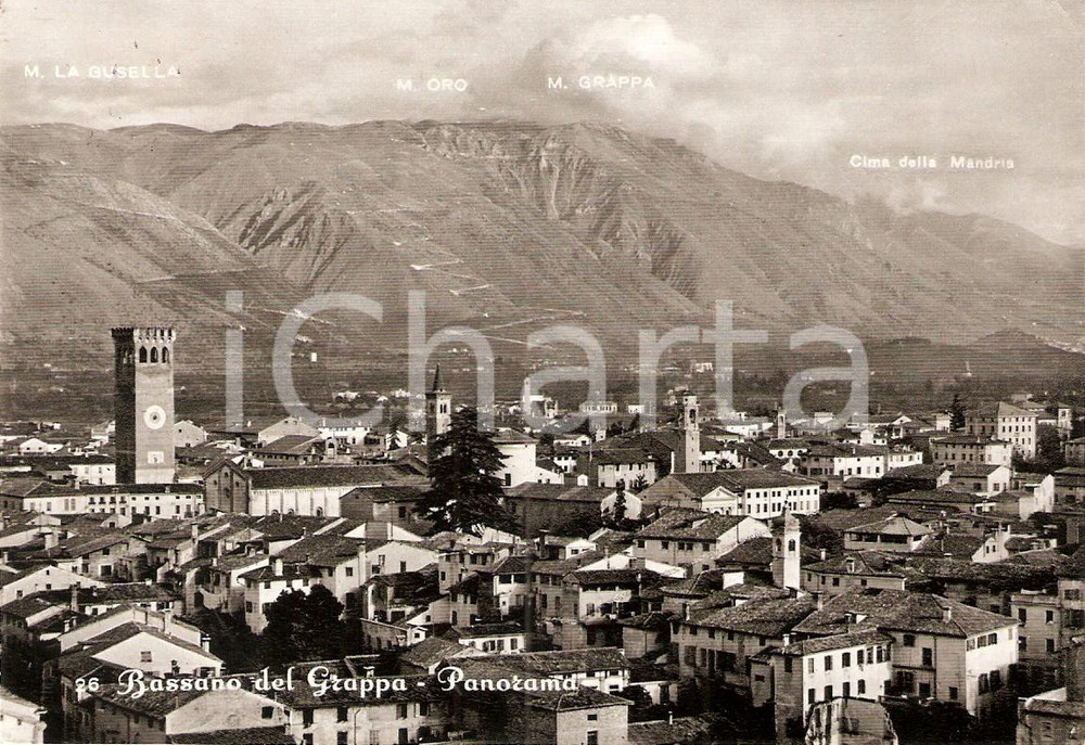 Cartolina originale da collezione 1958 BASSANO DEL GRAPPA (VI) Panorama con Monte LA GUSELLA Monte ORO *Cartolina 1