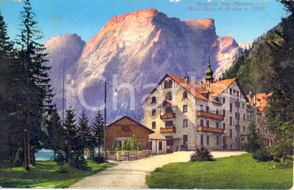 Cartolina originale da collezione 1925 ca BOLZANO Hotel LAGO DI BRAIES e Dolomiti VAL PUSTERIA *Cartolina  FP NV 1