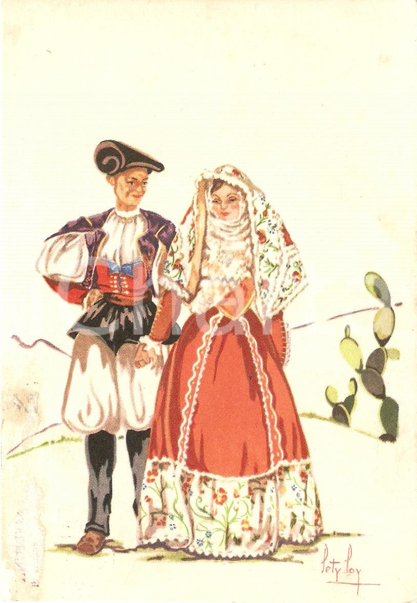 Cartolina originale da collezione 1940 OSILO (SS) Costumi sardi LETY LOY *Cartolina postale ILLUSTRATA FG VG 1