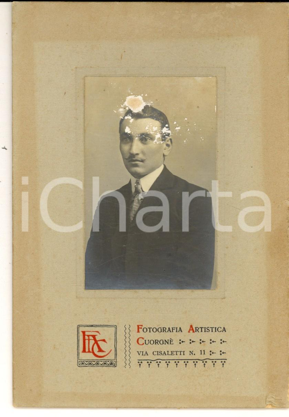 Fotografia d epoca originale 1910 CUORGNE  Ritratto di giovane uomo Fotografia Artistica 10x15 DANNEGGIATA 1