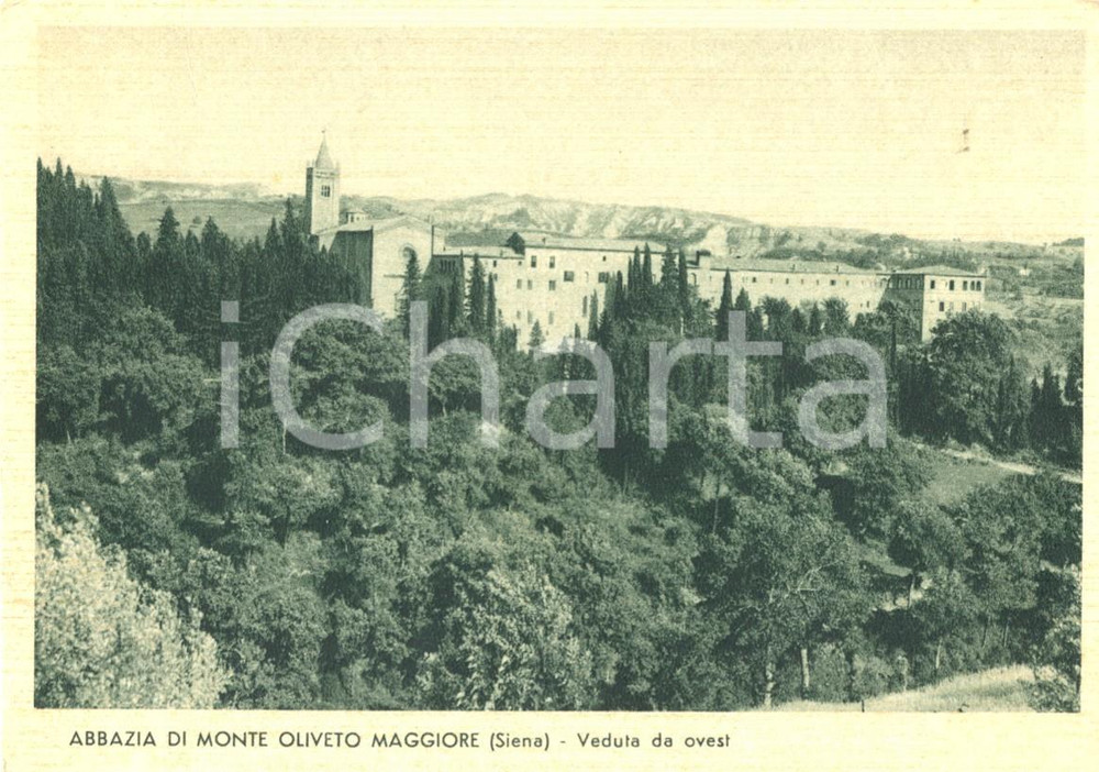 Cartolina originale da collezione 1956 ASCIANO (SI) Abbazia di MONTE OLIVETO MAGGIORE frazione CHIUSURE *FG VG 1