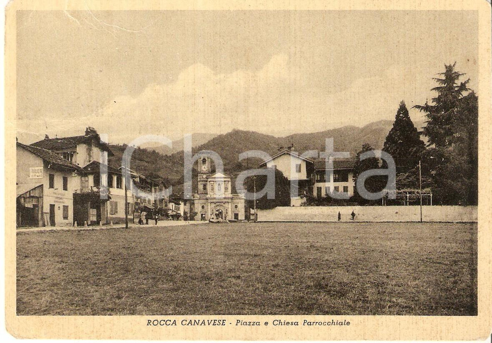 Cartolina originale da collezione 1953 ROCCA CANAVESE (TO) Piazza e Chiesa Parrocchiale *Cartolina FG VG 1