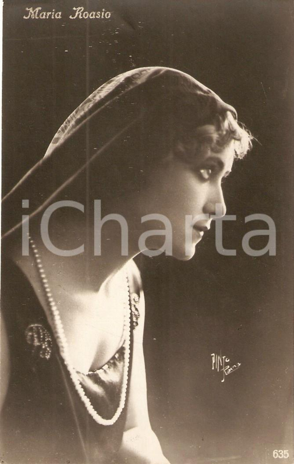 Cartolina originale da collezione 1920 ca CINEMA Maria ROASIO Ritratto con velo e collana di perle *Cartolina FP 1
