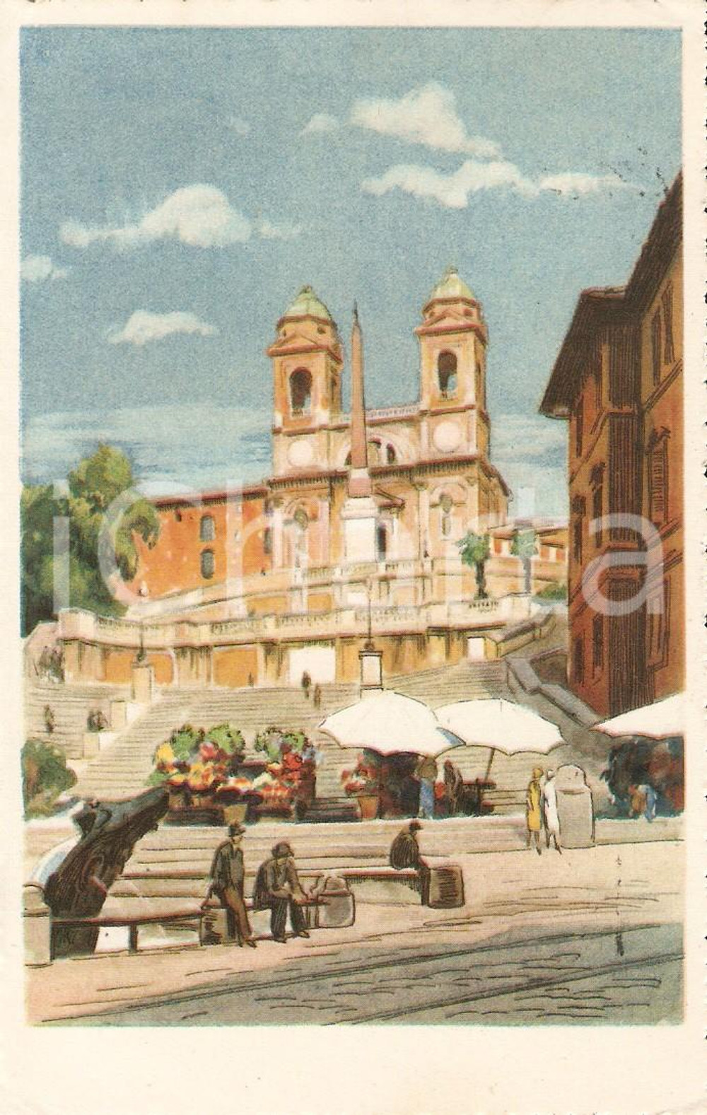 Cartolina originale da collezione 1951 ROMA Passeggiata in Piazza di Spagna Cartolina ILLUSTRATA FP VG 1