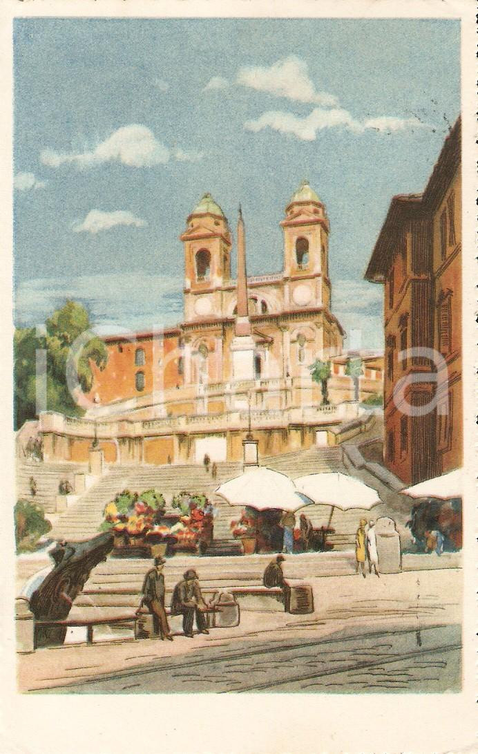 Cartolina originale da collezione 1951 ROMA Passeggiata in Piazza di Spagna Cartolina ILLUSTRATA FP VG 1