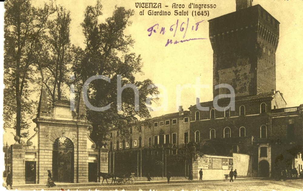 Cartolina originale da collezione 1918 VICENZA Arco d'ingresso al GIARDINO SALVI *Cartolina FP VG ANIMATA 1