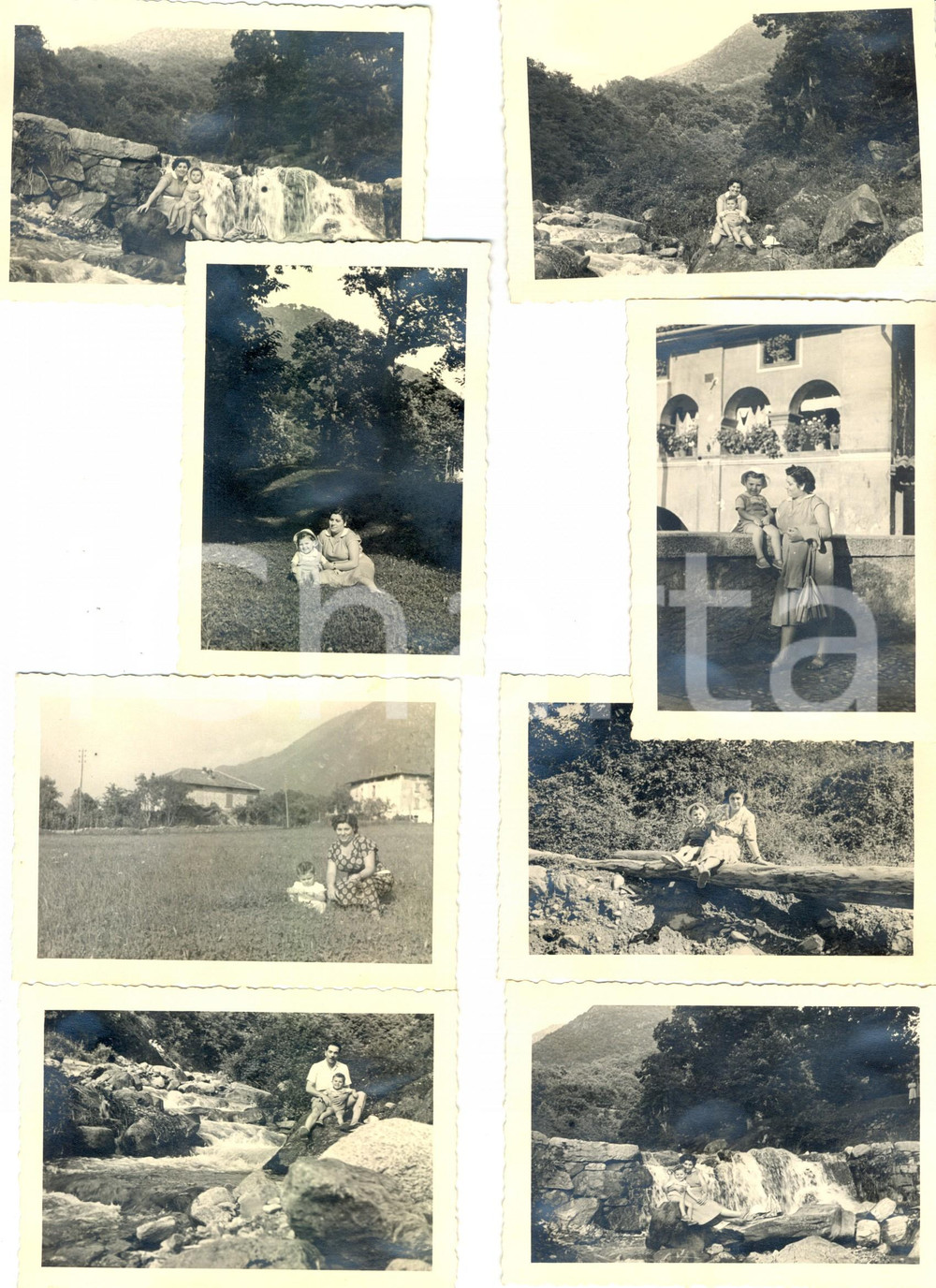 Fotografia d epoca originale 1951 FUCINE DARFO BS Lotto 8 foto VINTAGE Famiglia in gita lungo il torrente 1
