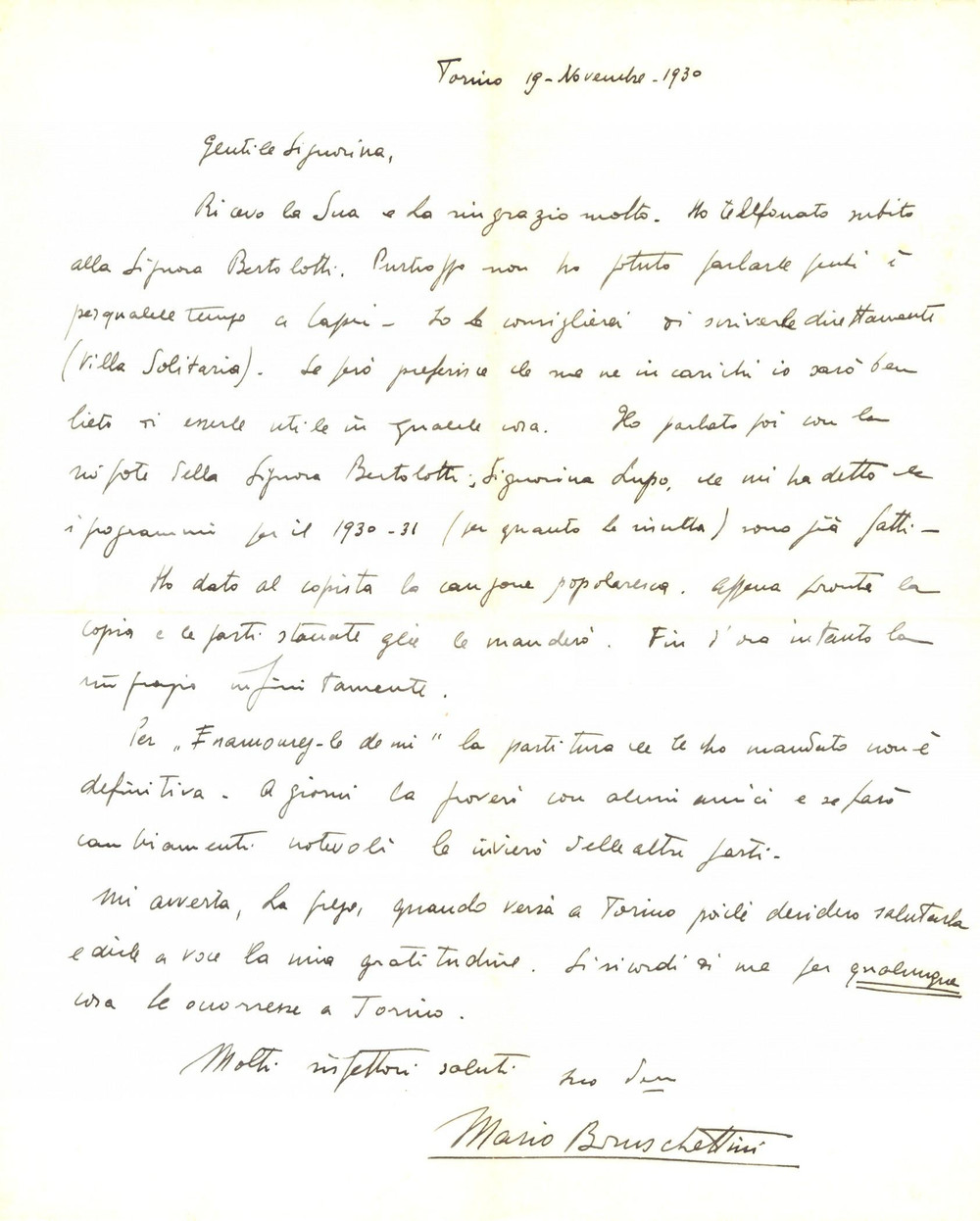 Autografo originale 1930 TORINO Compositore Mario BRUSCHETTINI lavora a nuova partitura *AUTOGRAFO 1