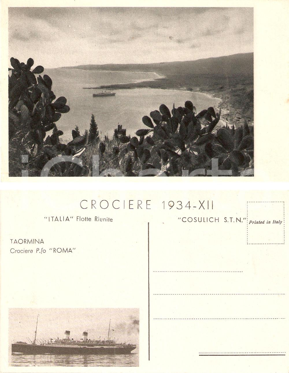 Cartolina originale da collezione 1934 TAORMINA ME COSULICH ITALIA Flotte RIUNITE Piroscafo ROMA Cartolina FP NV 1