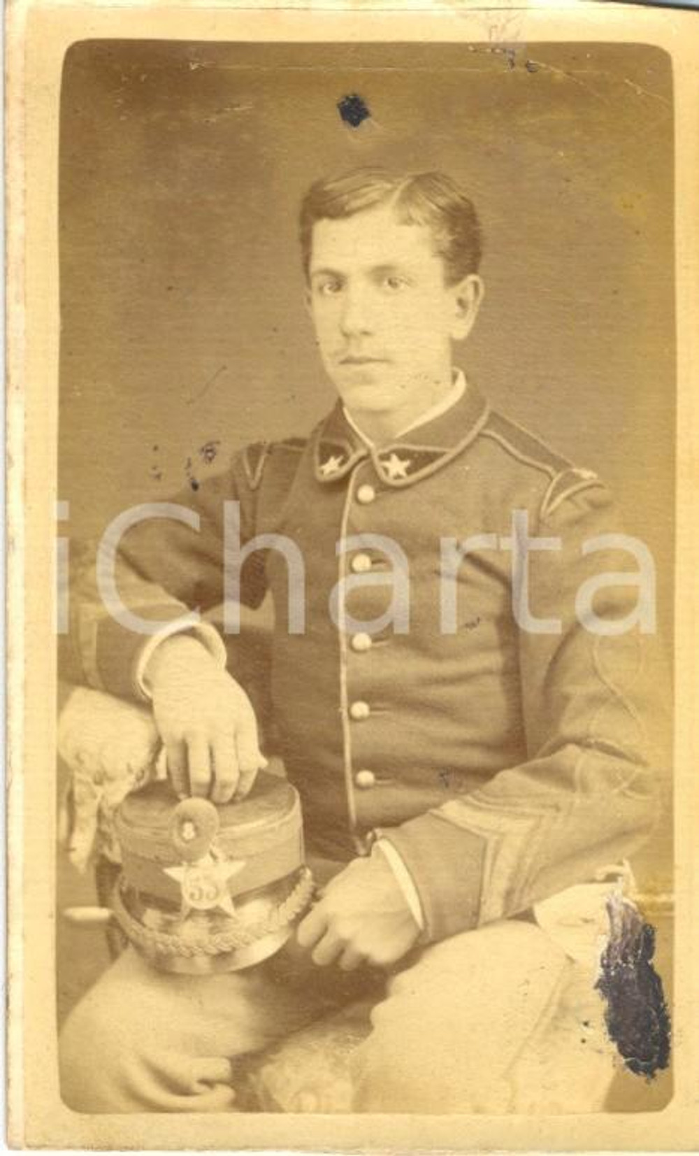Fotografia d'epoca originale 1870 ca SALERNO Ufficiale 53° Reggimento Fanteria 8° battaglione *Foto BERTOLANI 1