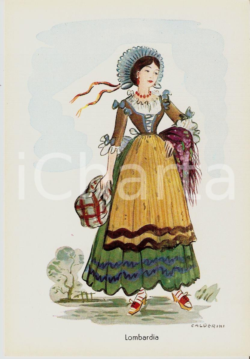 Cartolina originale da collezione 1960 ca LOMBARDIA Costumi regionali Ill. E. CALDERINI Cartolina postale FG NV 1