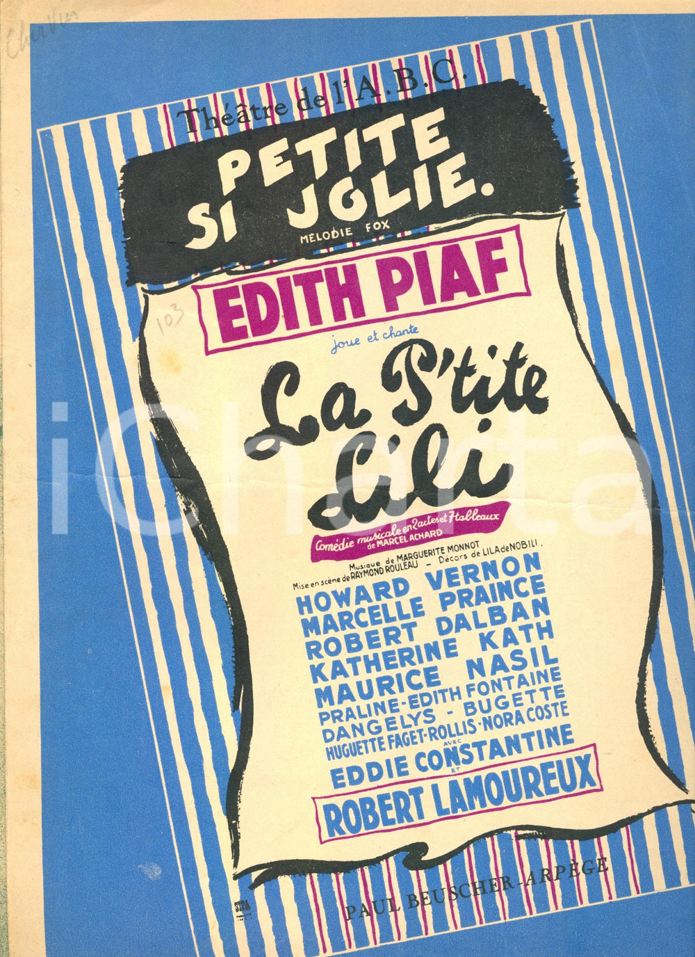 Oggetto da collezione cartaceo 1951 Edith PIAF Petite si jolie  Slow dalla commedia musicale PETITE LILI 1