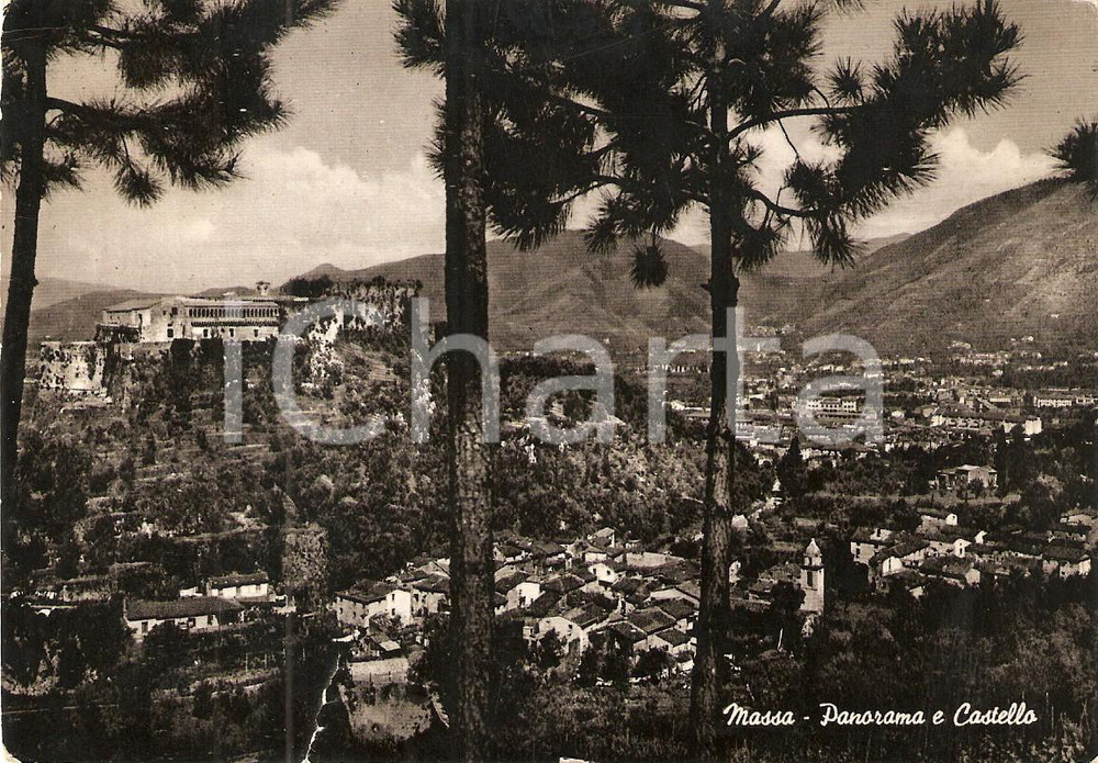 Cartolina originale da collezione 1955 MASSA MS Panorama e Castello Cartolina FG VG 1