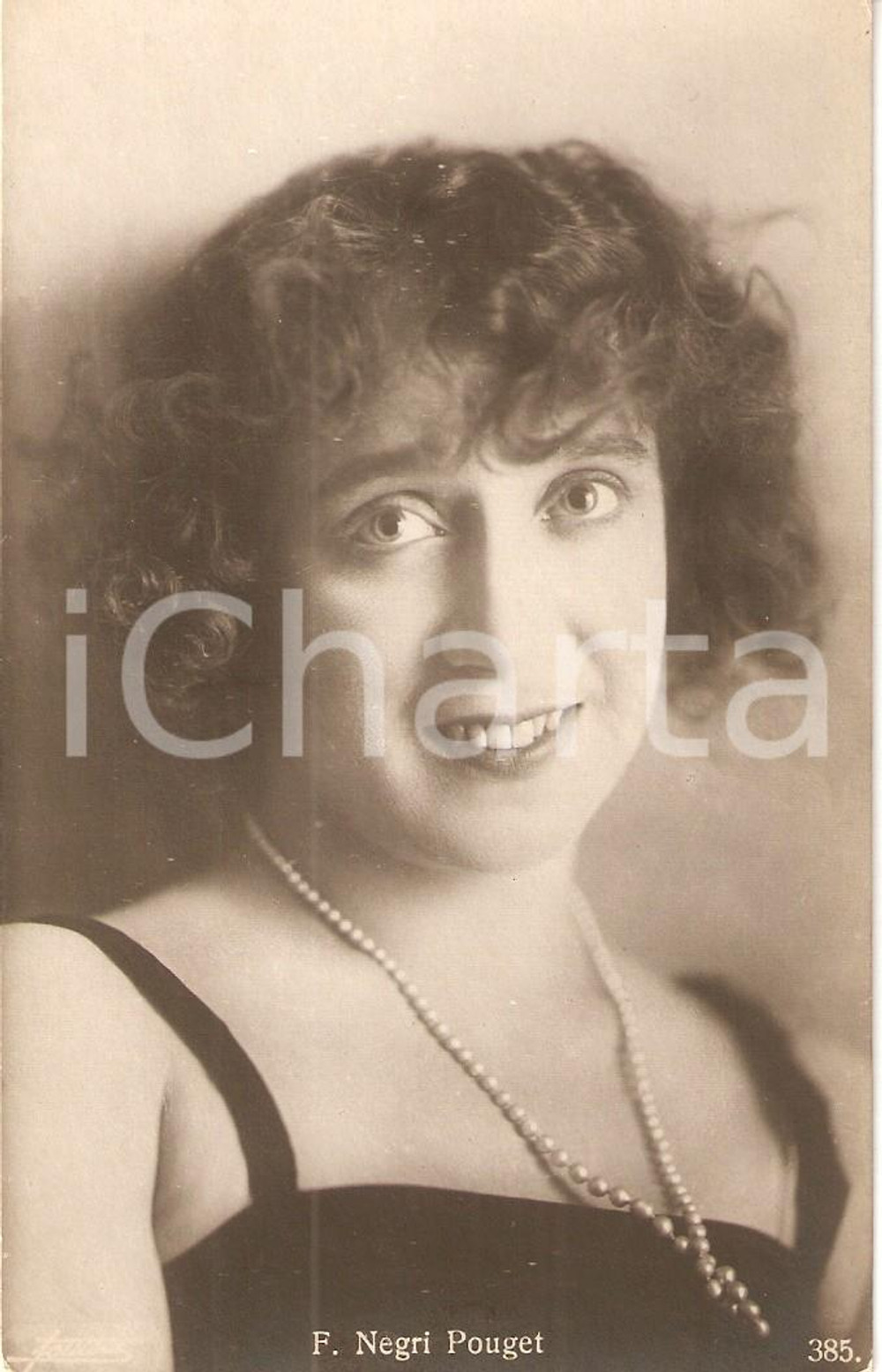 Cartolina originale da collezione 1920 ca CINEMA Fernanda NEGRI POUGET Ritratto con collana di perle *Cartolina FP 1