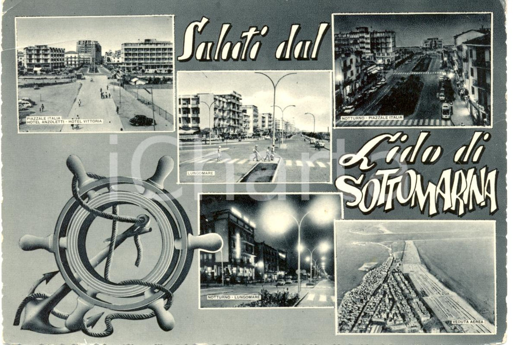 Cartolina originale da collezione 1968 LIDO SOTTOMARINA VE Vedutine Piazzale ITALIA e LUNGOMARE Cartolina FG VG 1