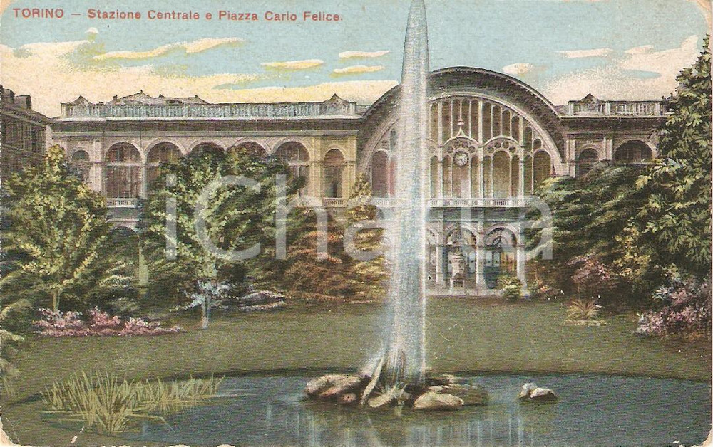 Cartolina originale da collezione 1920 ca TORINO Stazione Centrale Piazza CARLO FELICE  Fontana Cartolina FP NV 1