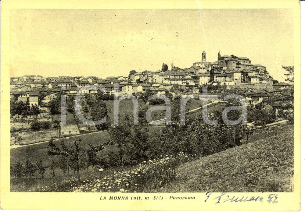 Cartolina originale da collezione 1957 LA MORRA (CN) Panorama *Cartolina postale FG VG *PIEGATURE 1